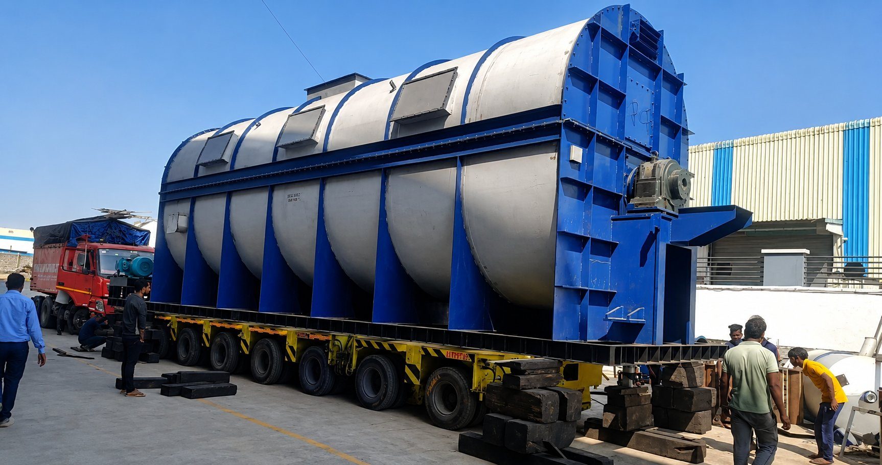 Long industrial cargo on specialized trailer
